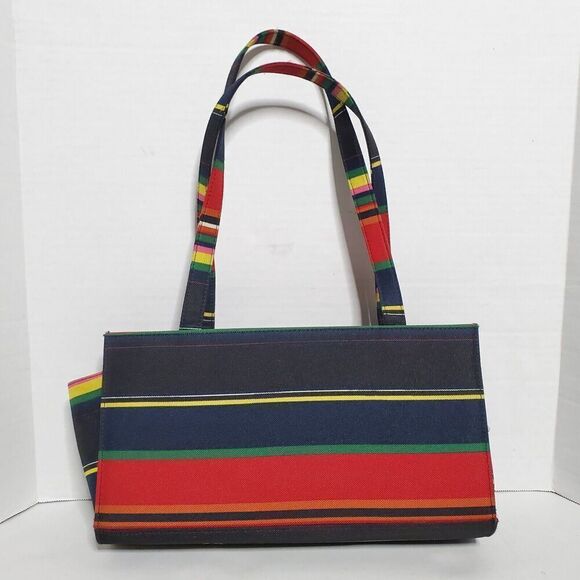 Vintage Festival Striped Shoulder Handbag Purse Electric Rainbow - Picture 7 of 13